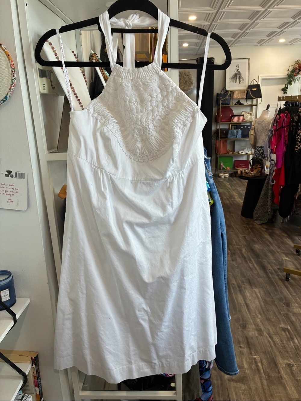 Lilly Pulitzer White Halter Sundress with Embroidered Bib
